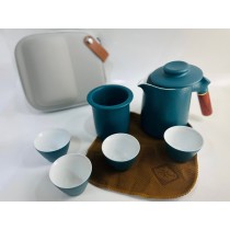 日式工匠手做隨身泡茶茶器組-藍綠色